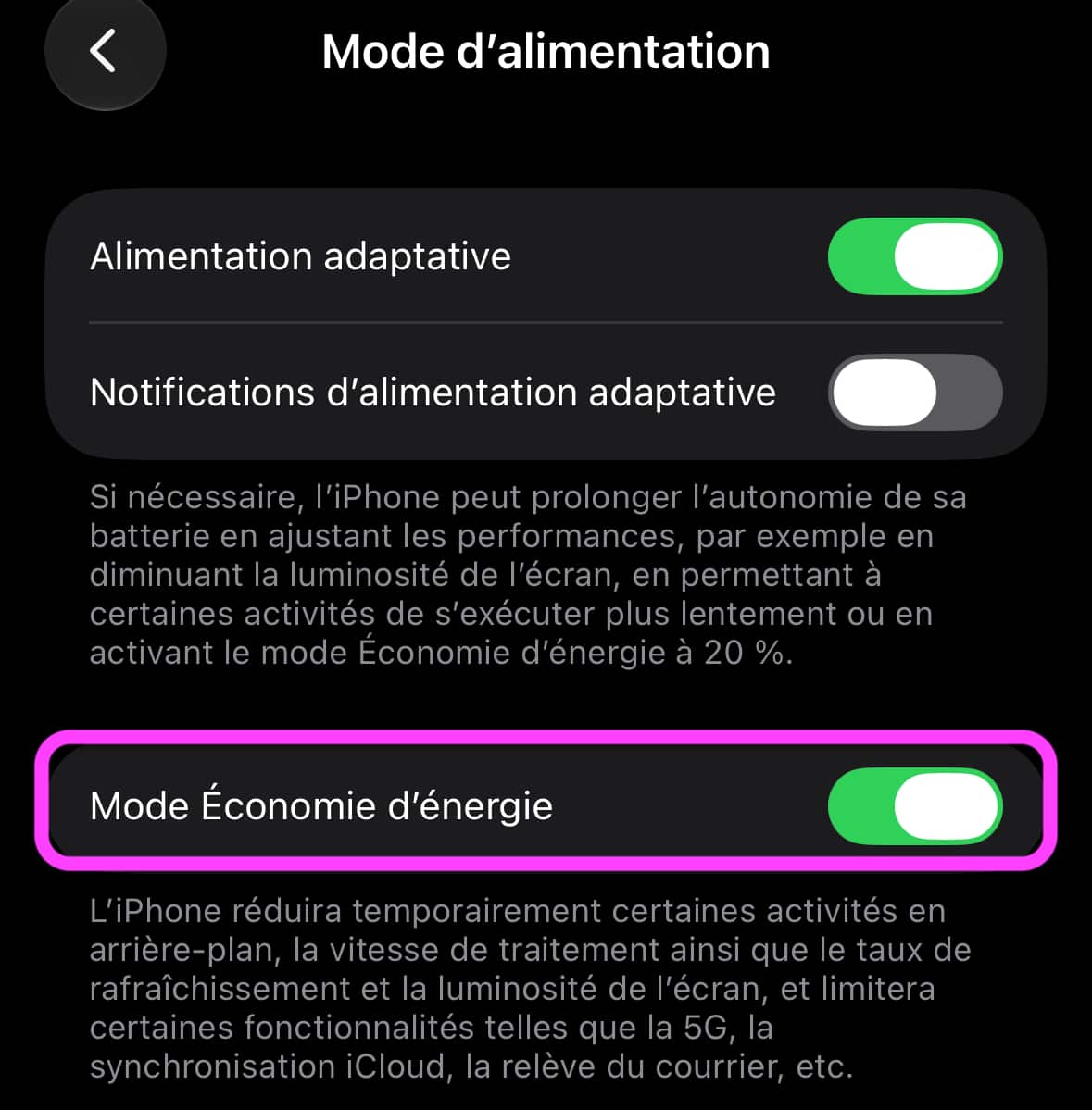 Mode Économie d'énergie