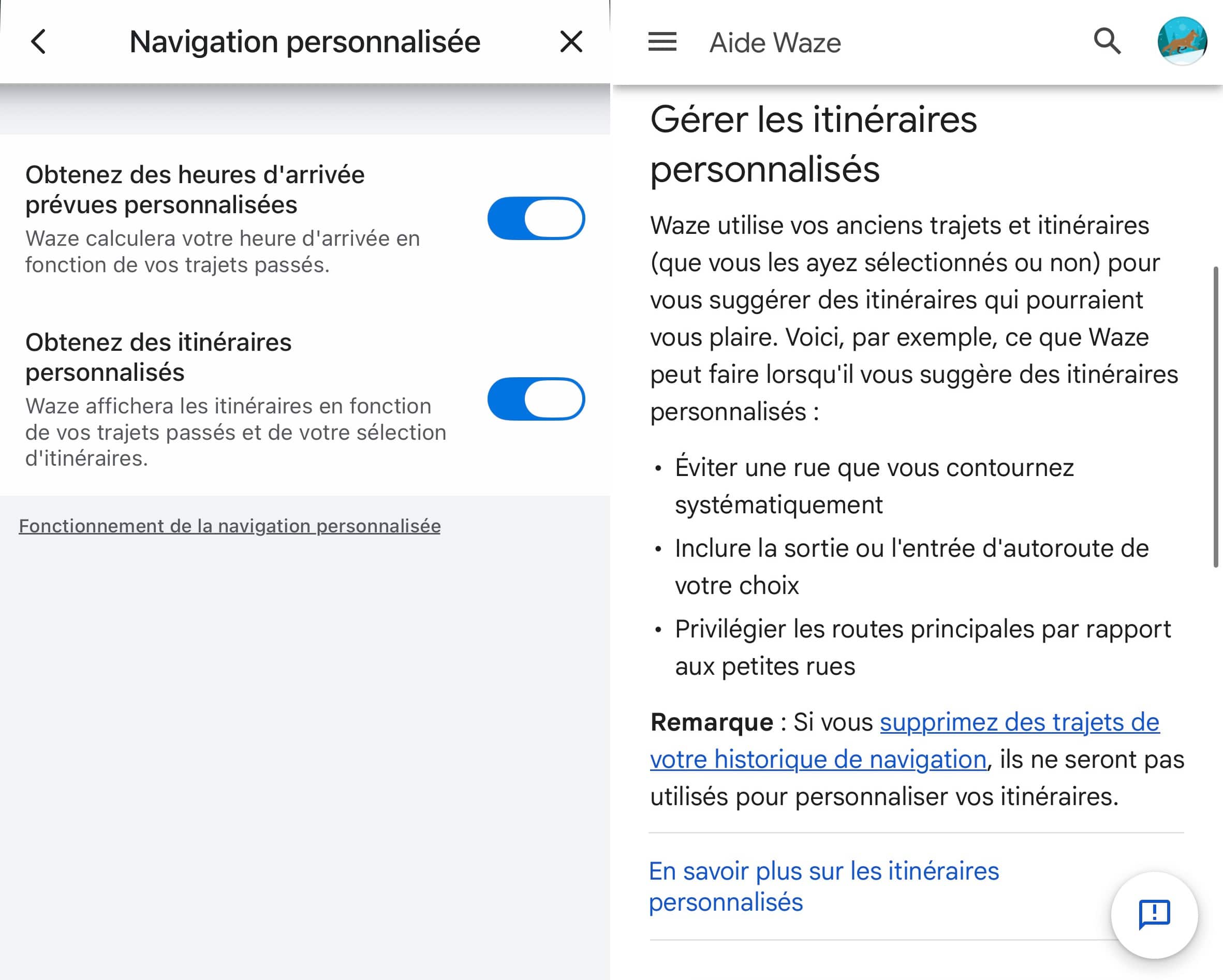 Waze itinéraire perso